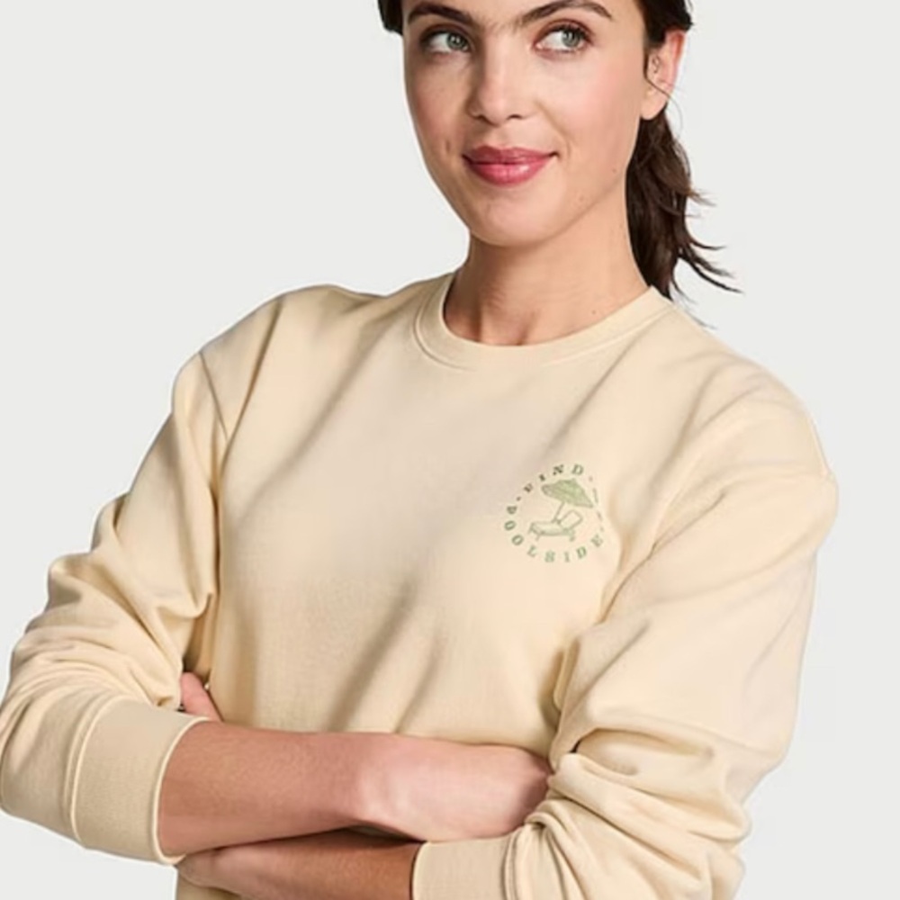 PINK Victoria's Secret Cream Crewneck with Mint Graphic
